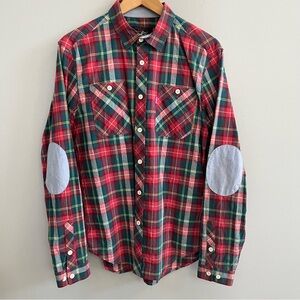 Mishka MNWKA Plaid Button Up Shirt Size Medium Streetwear Holiday Elbow Patch